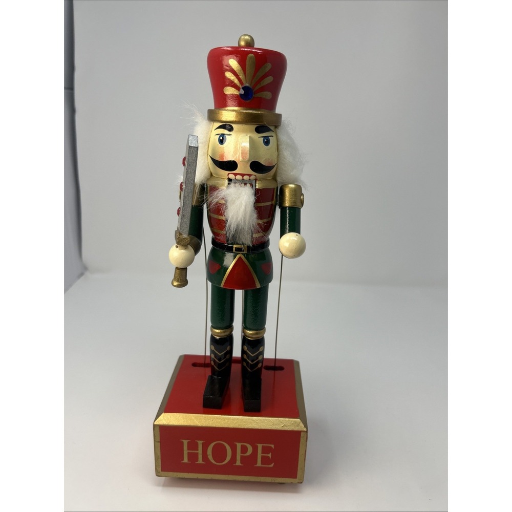 Vintage 12" Wooden Nutcracker Music Box Hope King with Scepter Christmas Works